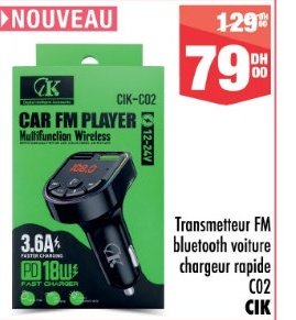Transmetteur FM bluetooth voiture C02 – جهاز إرسال بلوتوث للسيارة Aswak Assalam 79.00 DH