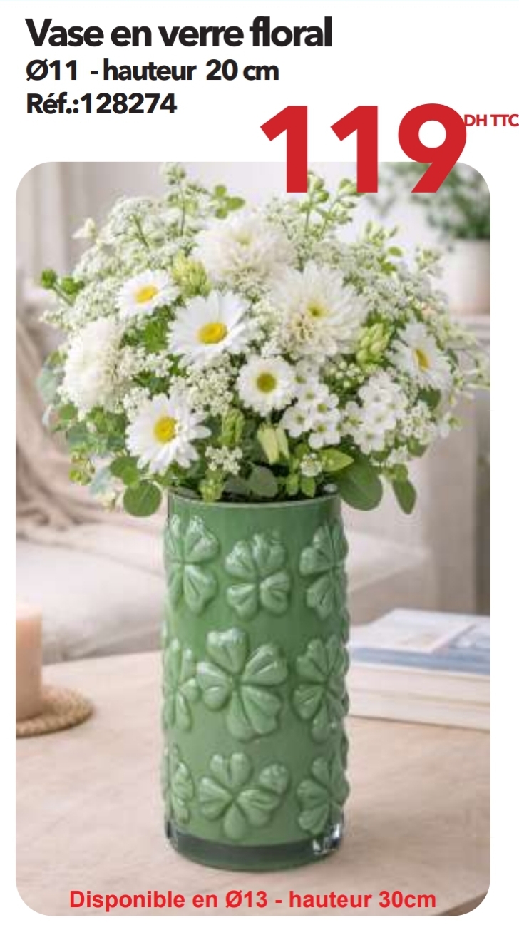 Promotion Vase en verre floral – Bricoma