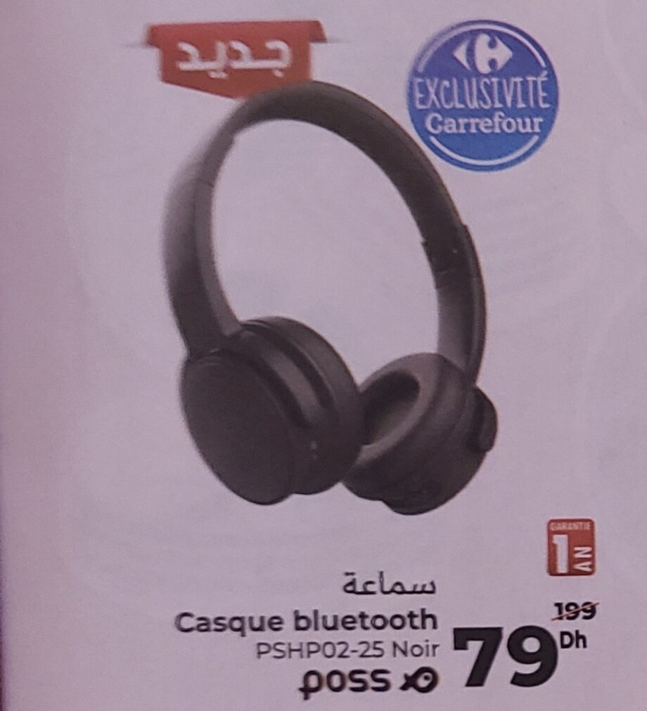 Bonne affaire Casque bluetooth PSHP02-25 Noir Carrefour Bonne affaire Casque bluetooth PSHP02-25 Noir Carrefour