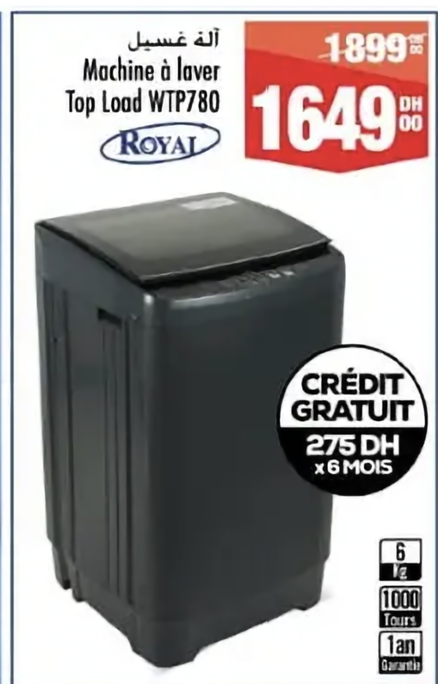 Réduction Machine à laver ROYAL Top Load WTP780 / Aswak Assalam Réduction Machine à laver ROYAL Top Load WTP780 / Aswak Assalam