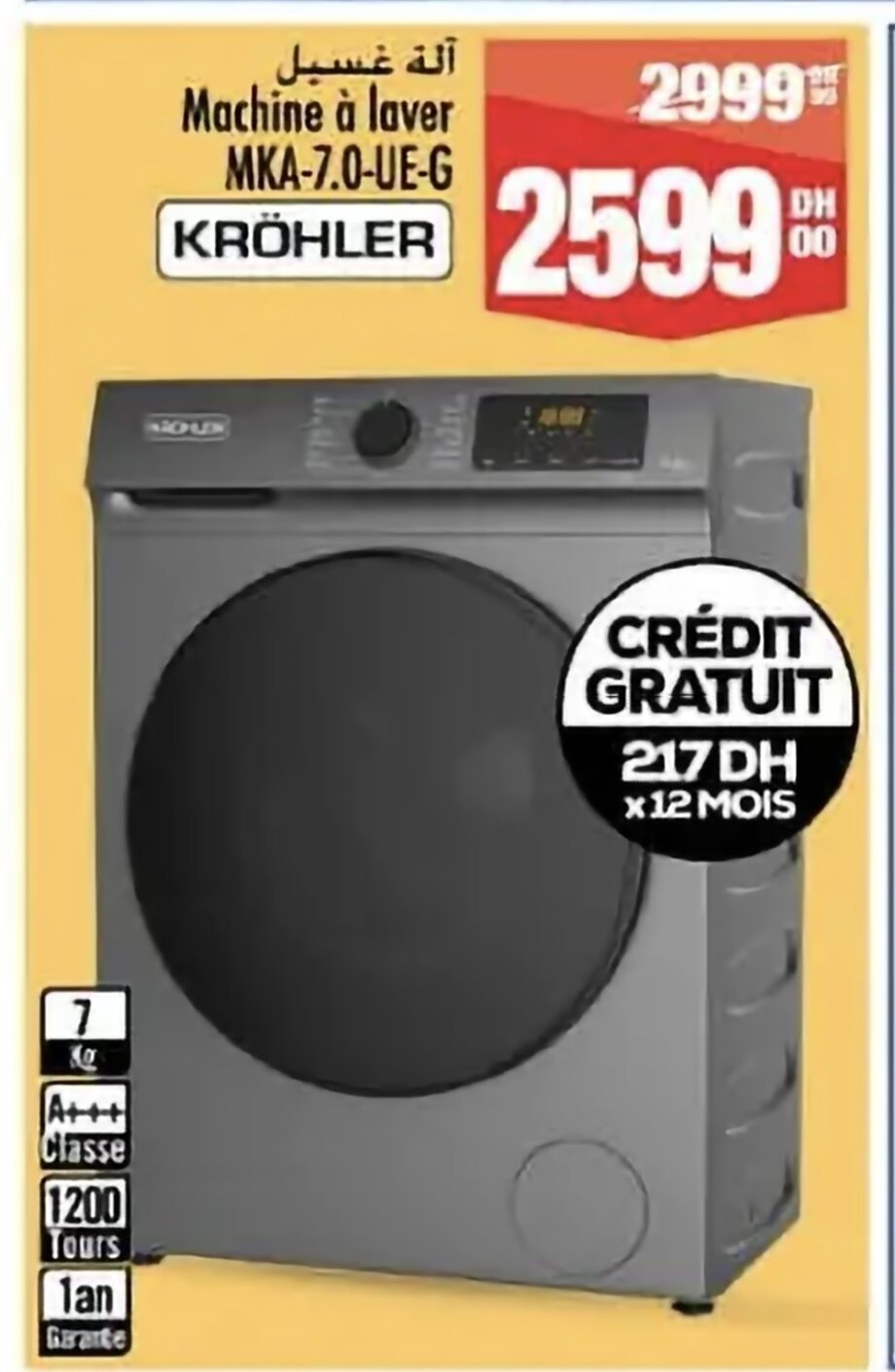 Bon Plan Machine à laver KRÖHLER MKA-7.0-UE-G / Aswak Assalam Bon Plan Machine à laver KRÖHLER MKA-7.0-UE-G / Aswak Assalam