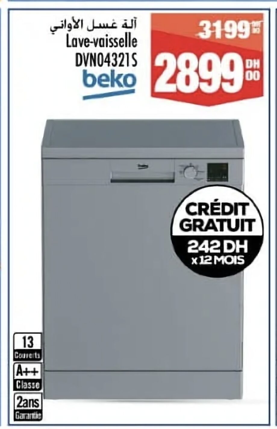 Offre spéciale Lave-vaisselle Beko DVN04321S / Aswak Assalam Offre spéciale Lave-vaisselle Beko DVN04321S / Aswak Assalam