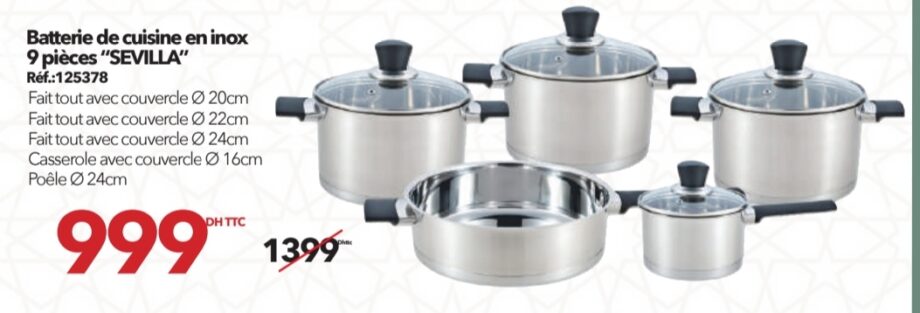Réduction Batterie de cuisine en inox 9 pièces « SEVILLA » / 9 « SEVILLA » Bricoma