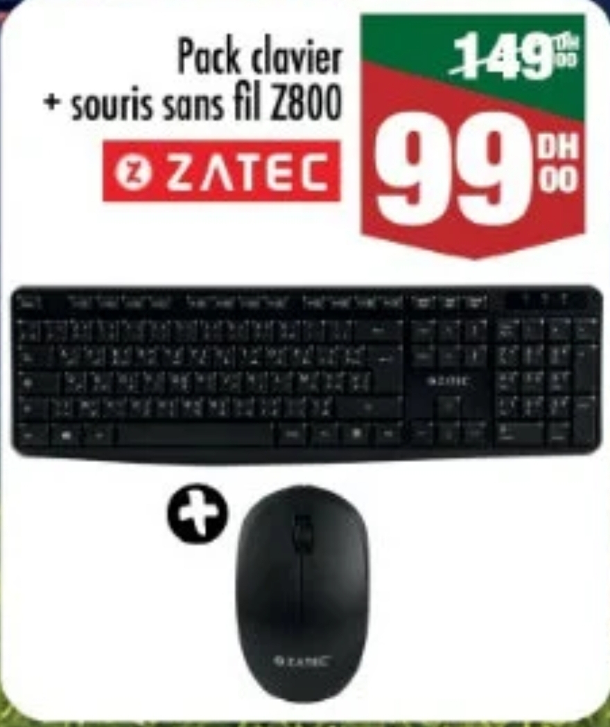 Bonne affaire Pack clavier + souris sans fil ZATEC / Aswak Assalam
