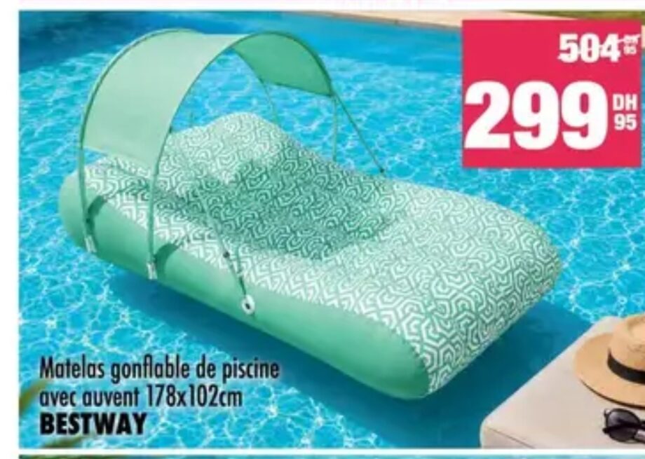Réduction Matelas gonflable de piscine avec auvent 178x102cm / 178×102 Aswak Assalam