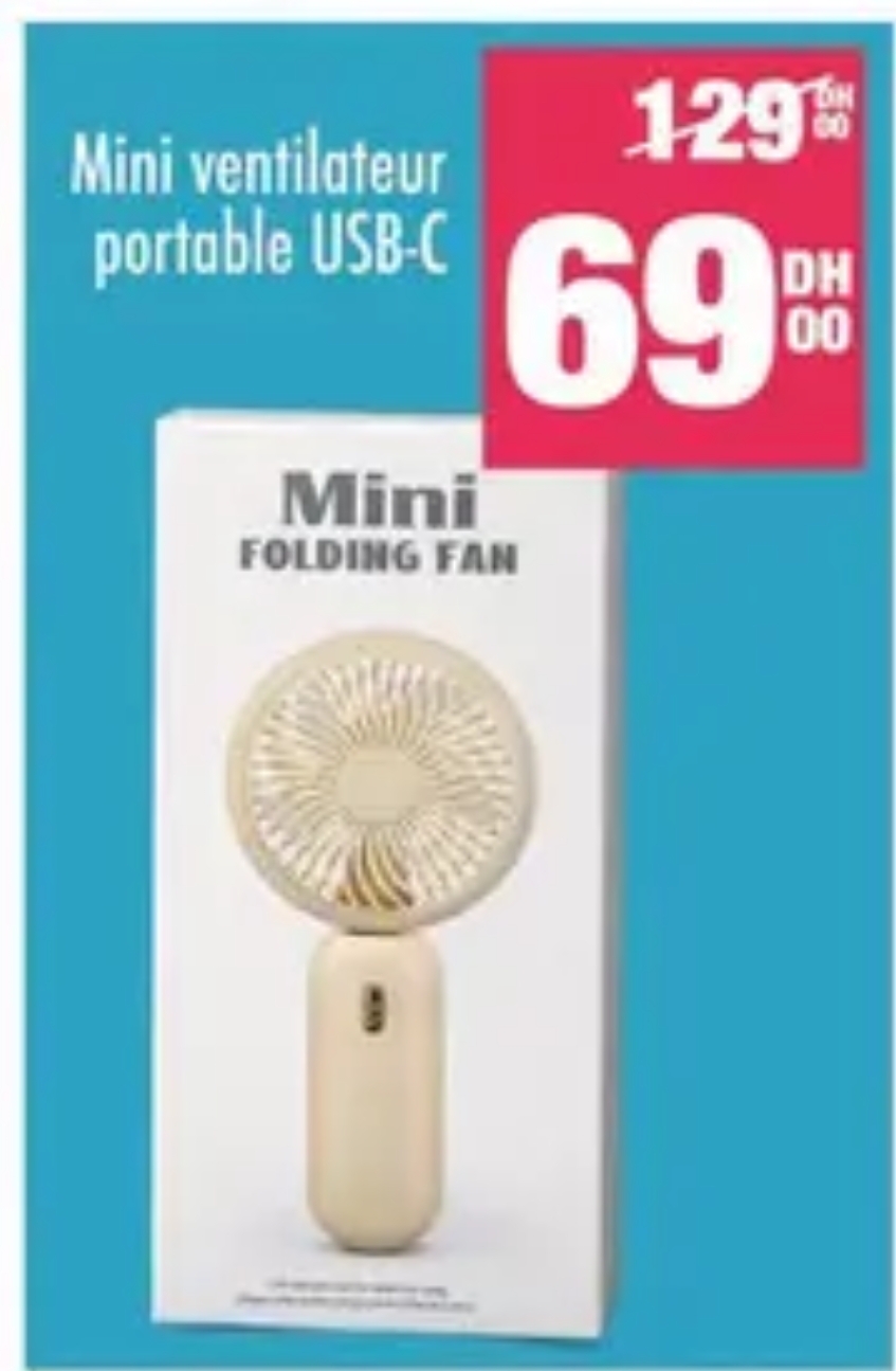 Promo Mini ventilateur portable USB-C / USB-C Aswak Assalam