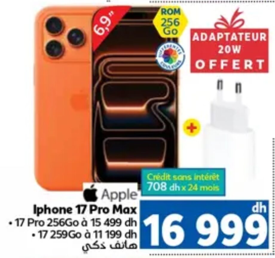 Offre Apple Iphone 17 Pro Max / Marjane
