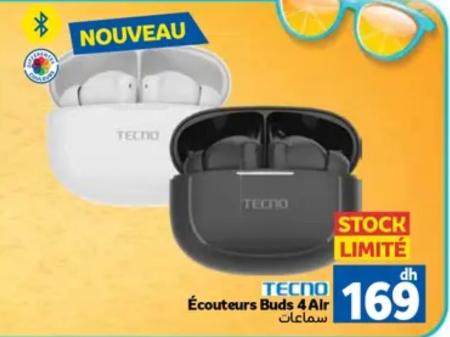 Bonne affaire Tecno Écouteurs Buds 4 Air / Marjane Bonne affaire Tecno Écouteurs Buds 4 Air / Marjane