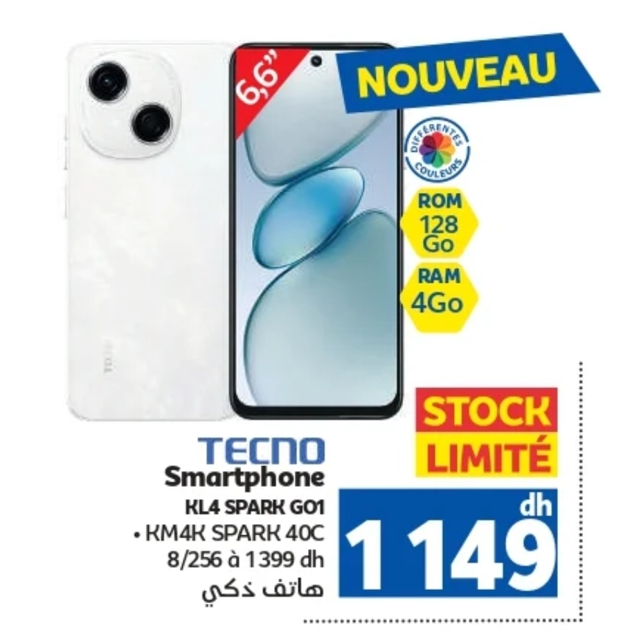 Bon Plan TECNO Smartphone KL4 SPARK GO1 – Marjane